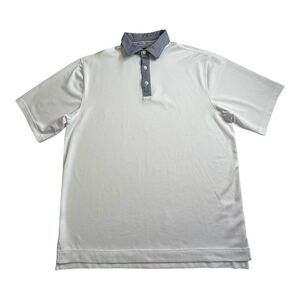 FootJoy Golf Polo Shirt Mens Large White Striped Collar Short Sleeve Performance